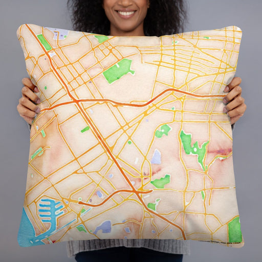 Person holding 22x22 Custom Culver City California Map Throw Pillow in Watercolor