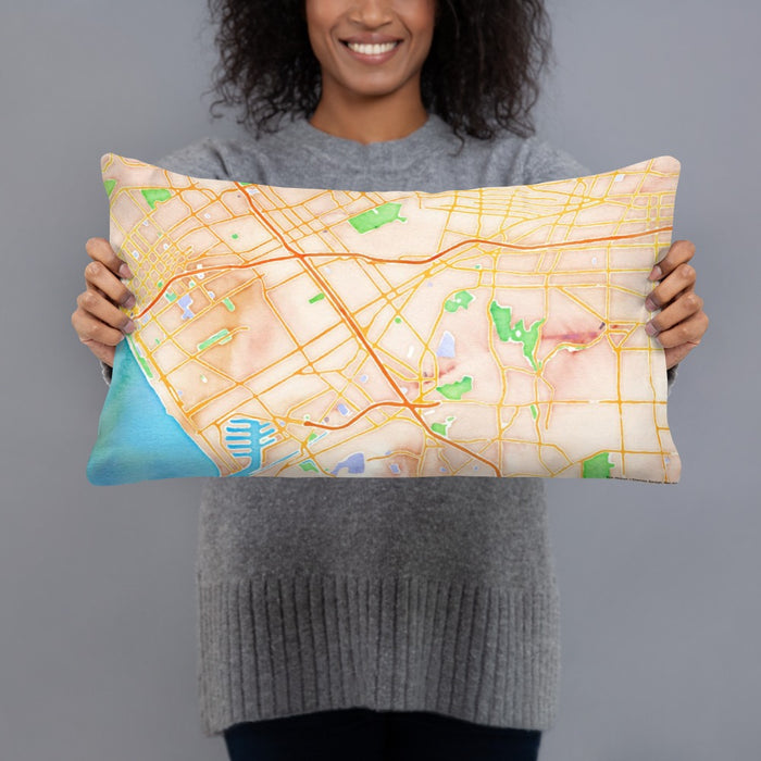 Person holding 20x12 Custom Culver City California Map Throw Pillow in Watercolor