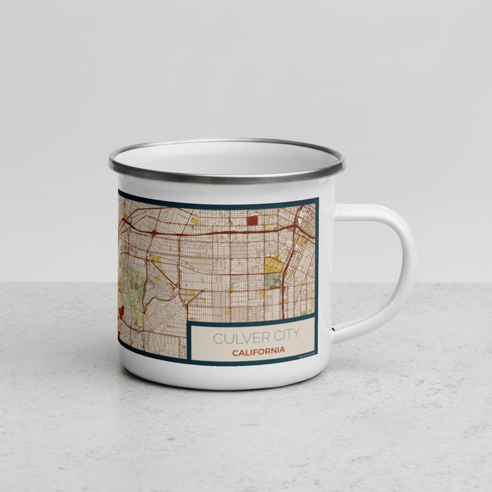 Right View Custom Culver City California Map Enamel Mug in Woodblock