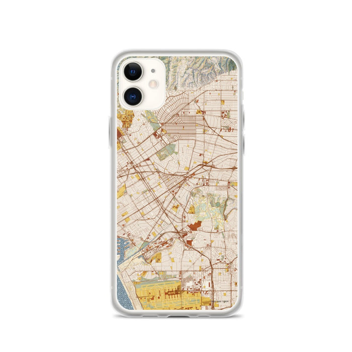 Custom iPhone 11 Culver City California Map Phone Case in Woodblock