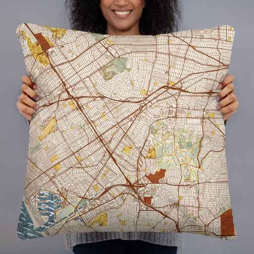 Person holding 22x22 Custom Culver City California Map Throw Pillow in Woodblock