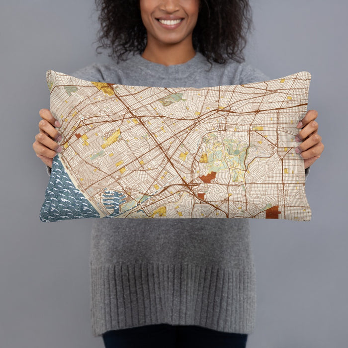 Person holding 20x12 Custom Culver City California Map Throw Pillow in Woodblock