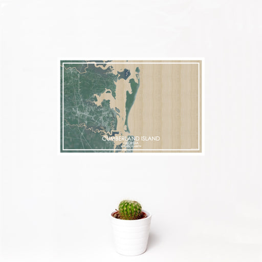 12x18 Cumberland Island Georgia Map Print Landscape Orientation in Afternoon Style With Small Cactus Plant in White Planter