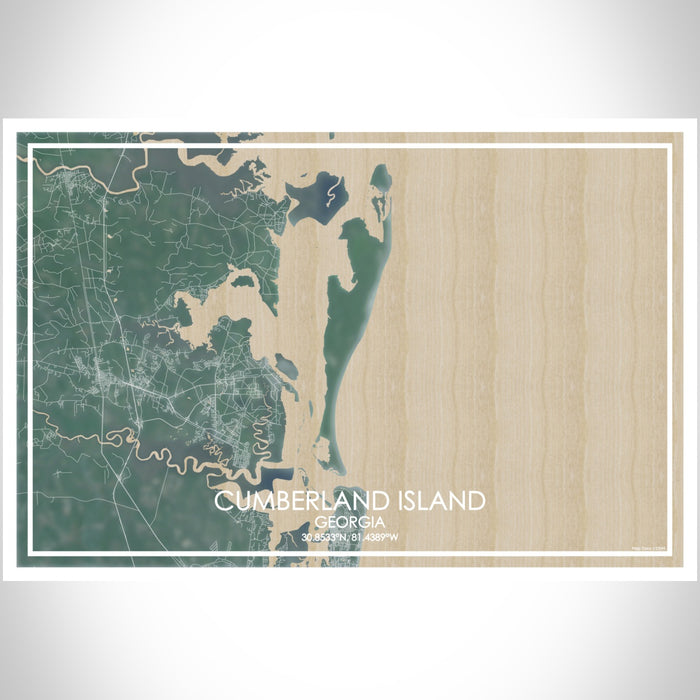 Cumberland Island Georgia Map Print Landscape Orientation in Afternoon Style With Shaded Background