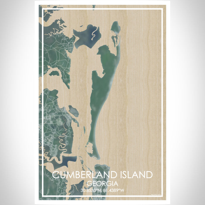Cumberland Island Georgia Map Print Portrait Orientation in Afternoon Style With Shaded Background