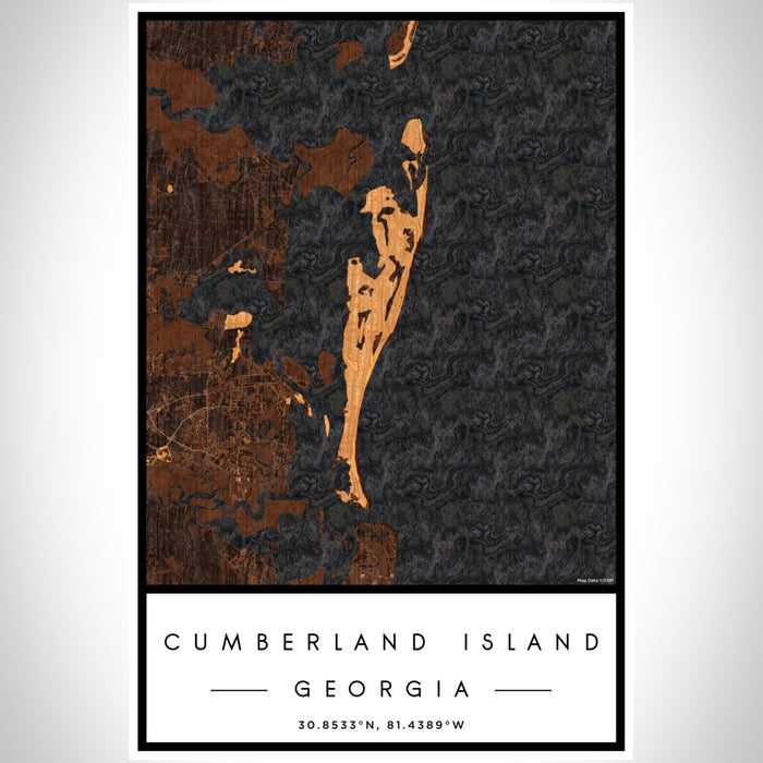 Cumberland Island Georgia Map Print Portrait Orientation in Ember Style With Shaded Background