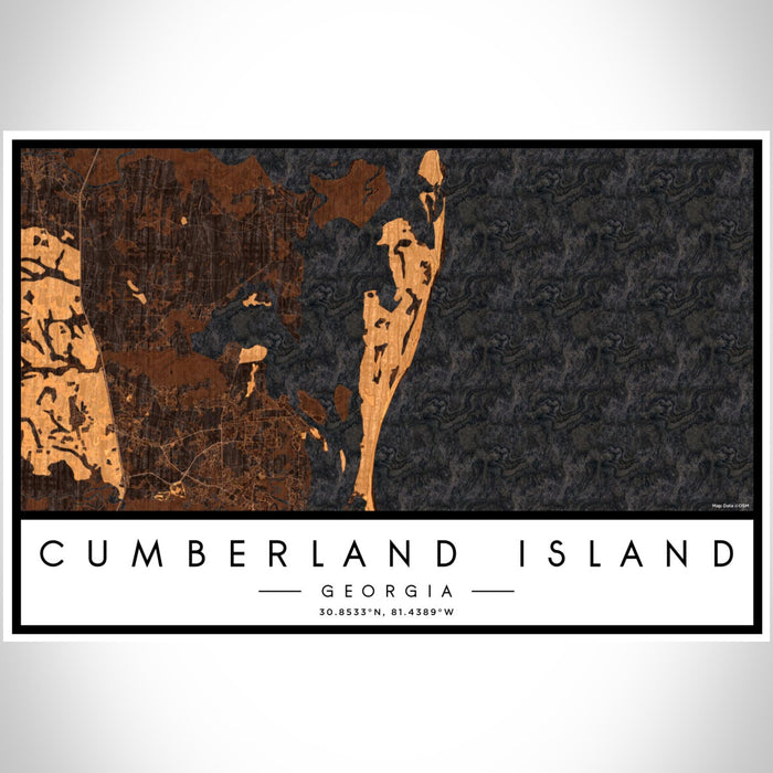 Cumberland Island Georgia Map Print Landscape Orientation in Ember Style With Shaded Background
