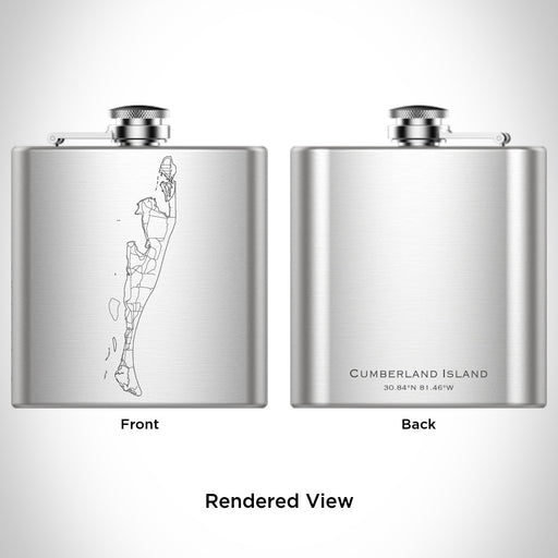 Rendered View of Cumberland Island Georgia Map Engraving on 6oz Hip Flask