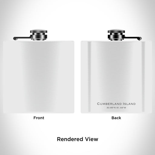 Rendered View of Cumberland Island Georgia Map Engraving on 6oz Stainless Steel Flask in White
