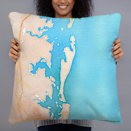 Person holding 22x22 Custom Cumberland Island Georgia Map Throw Pillow in Watercolor