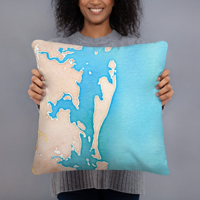 Person holding 18x18 Custom Cumberland Island Georgia Map Throw Pillow in Watercolor