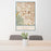 24x36 Cupertino California Map Print Portrait Orientation in Woodblock Style Behind 2 Chairs Table and Potted Plant