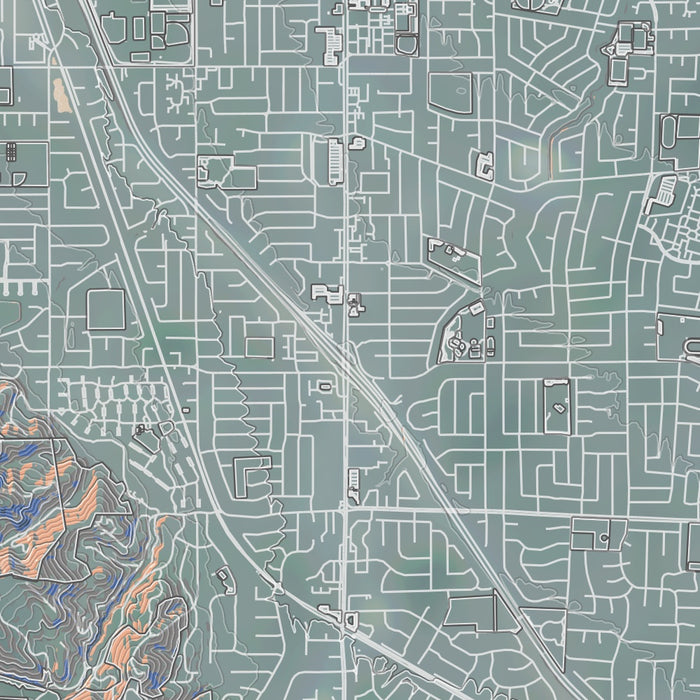 Cupertino California Map Print in Afternoon Style Zoomed In Close Up Showing Details
