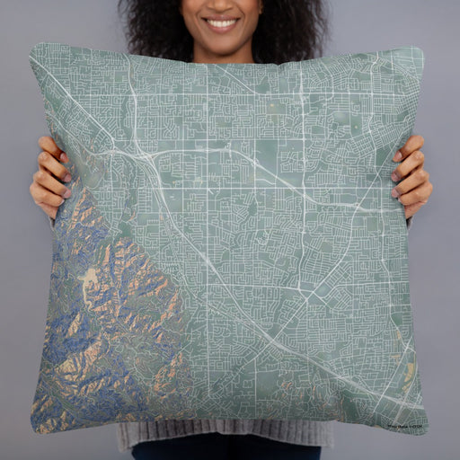 Person holding 22x22 Custom Cupertino California Map Throw Pillow in Afternoon