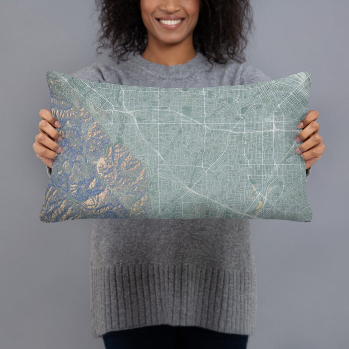 Person holding 20x12 Custom Cupertino California Map Throw Pillow in Afternoon