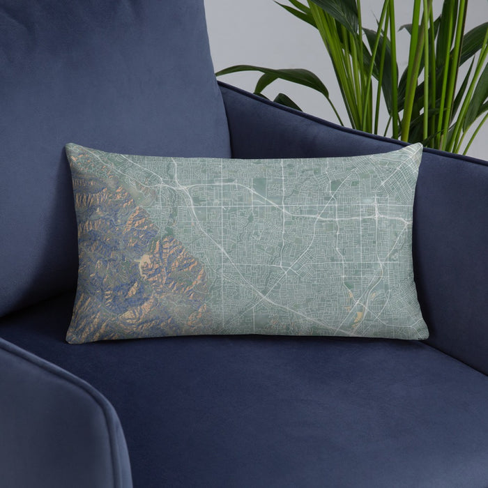 Custom Cupertino California Map Throw Pillow in Afternoon on Blue Colored Chair