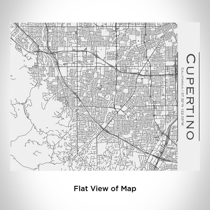 Rendered View of Cupertino California Map Engraving on 20oz Stainless Steel Insulated Bottle with Bamboo Top in White