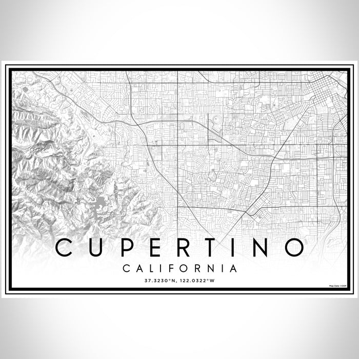 Cupertino California Map Print Landscape Orientation in Classic Style With Shaded Background