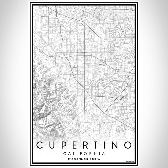 Cupertino California Map Print Portrait Orientation in Classic Style With Shaded Background