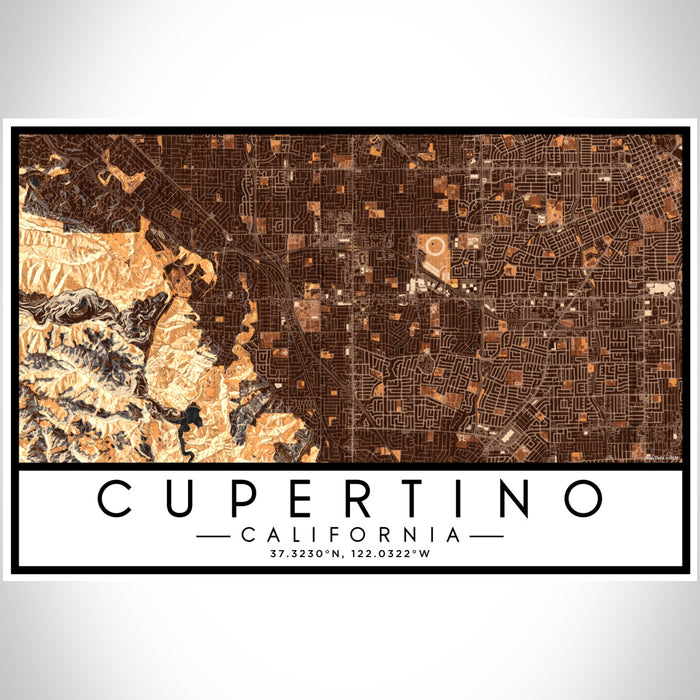 Cupertino California Map Print Landscape Orientation in Ember Style With Shaded Background