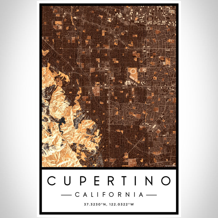 Cupertino California Map Print Portrait Orientation in Ember Style With Shaded Background