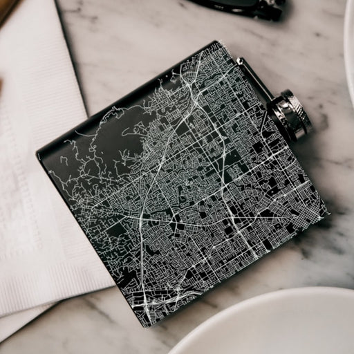 Cupertino California Custom Engraved City Map Inscription Coordinates on 6oz Stainless Steel Flask in Black