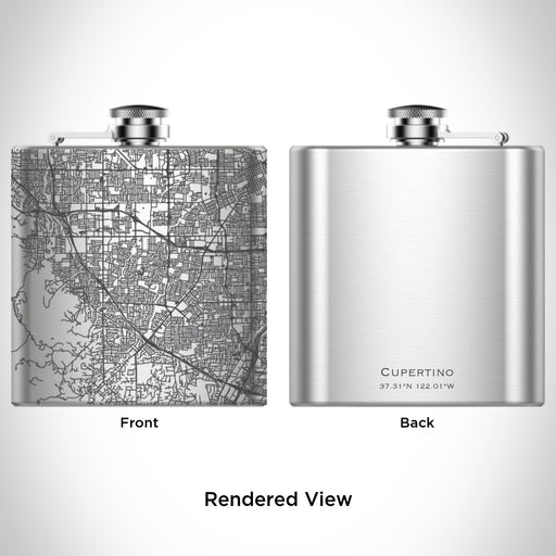 Rendered View of Cupertino California Map Engraving on 6oz Stainless Steel Flask
