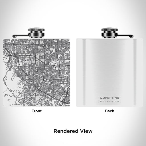 Rendered View of Cupertino California Map Engraving on 6oz Stainless Steel Flask in White