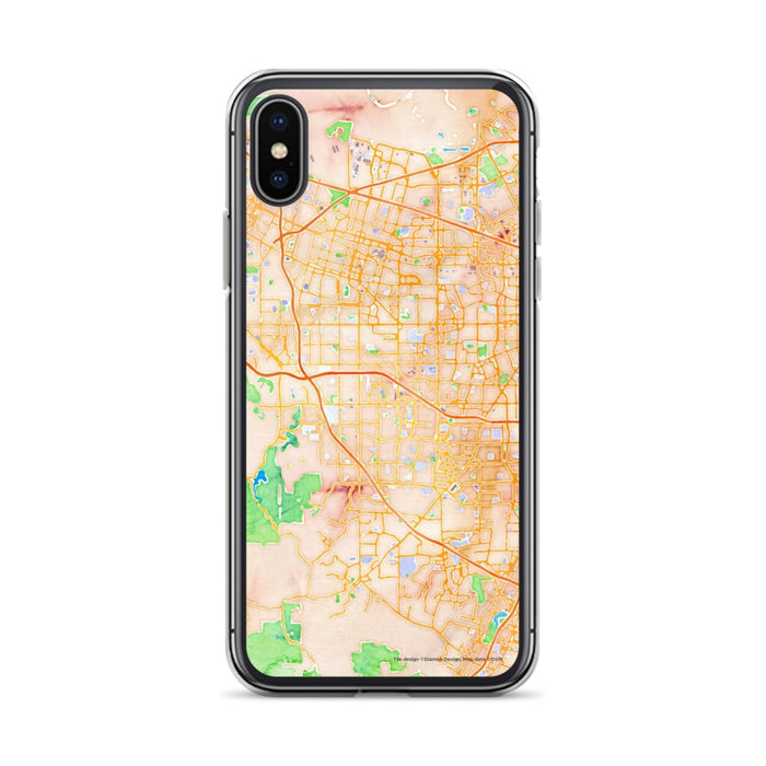 Custom iPhone X/XS Cupertino California Map Phone Case in Watercolor