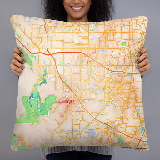 Person holding 22x22 Custom Cupertino California Map Throw Pillow in Watercolor