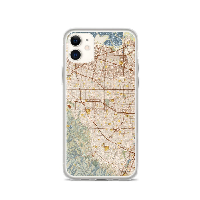 Custom iPhone 11 Cupertino California Map Phone Case in Woodblock
