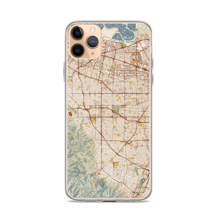 Custom iPhone 11 Pro Max Cupertino California Map Phone Case in Woodblock