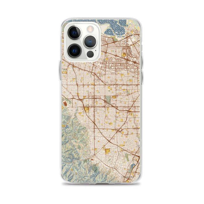 Custom iPhone 12 Pro Max Cupertino California Map Phone Case in Woodblock