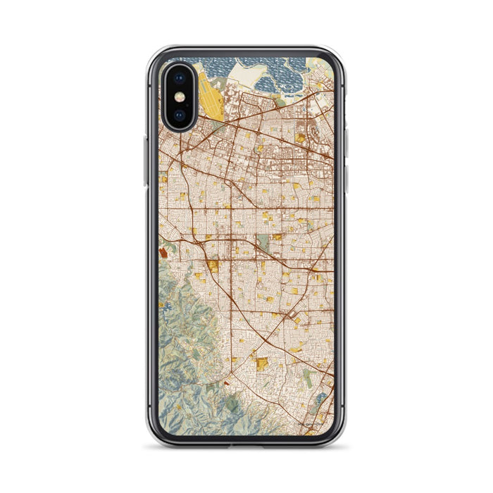 Custom iPhone X/XS Cupertino California Map Phone Case in Woodblock