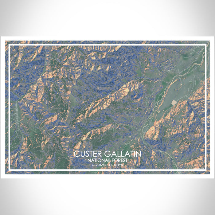 Custer Gallatin National Forest Map Print Landscape Orientation in Afternoon Style With Shaded Background