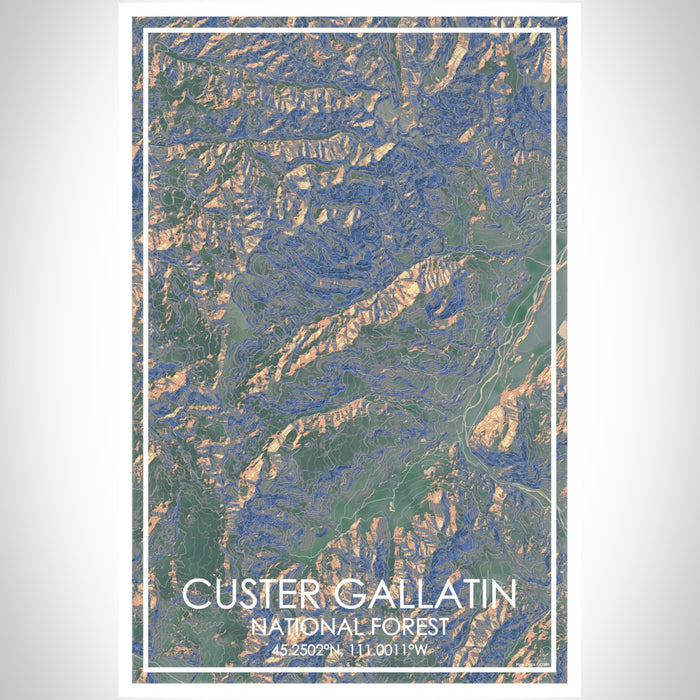 Custer Gallatin National Forest Map Print Portrait Orientation in Afternoon Style With Shaded Background