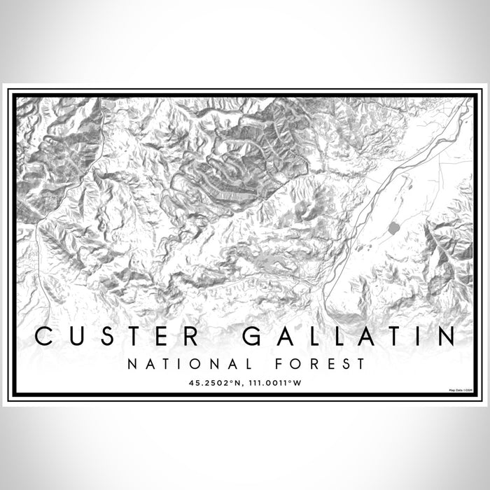 Custer Gallatin National Forest Map Print Landscape Orientation in Classic Style With Shaded Background
