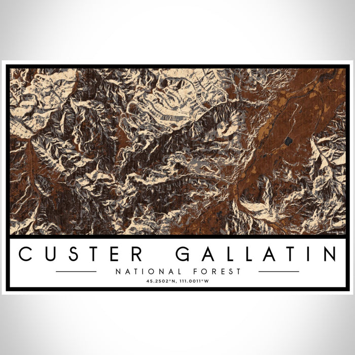 Custer Gallatin National Forest Map Print Landscape Orientation in Ember Style With Shaded Background