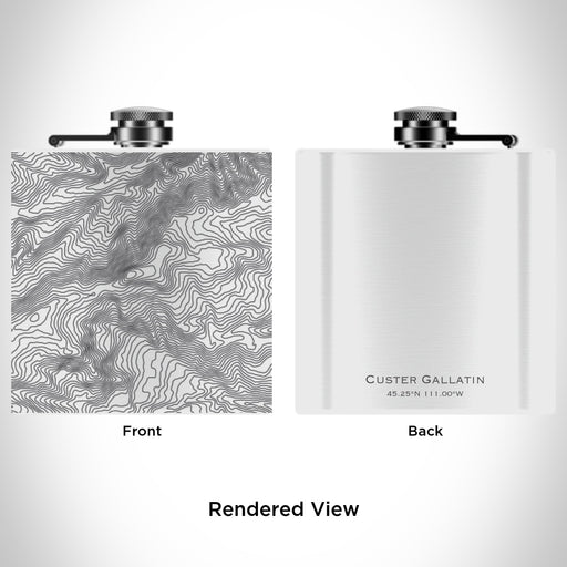 Rendered View of Custer Gallatin National Forest Map Engraving on 6oz Stainless Steel Flask in White