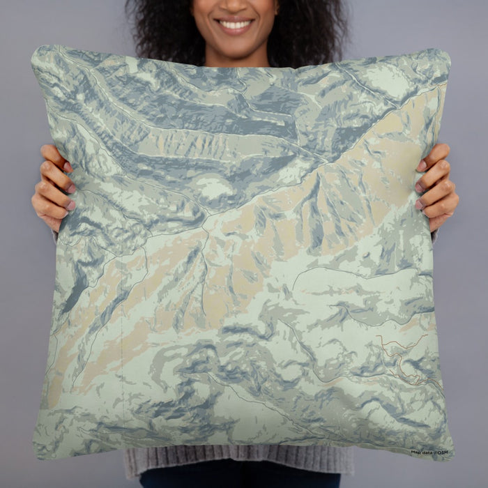 Person holding 22x22 Custom Custer Gallatin National Forest Map Throw Pillow in Woodblock