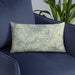 Custom Custer Gallatin National Forest Map Throw Pillow in Woodblock on Blue Colored Chair