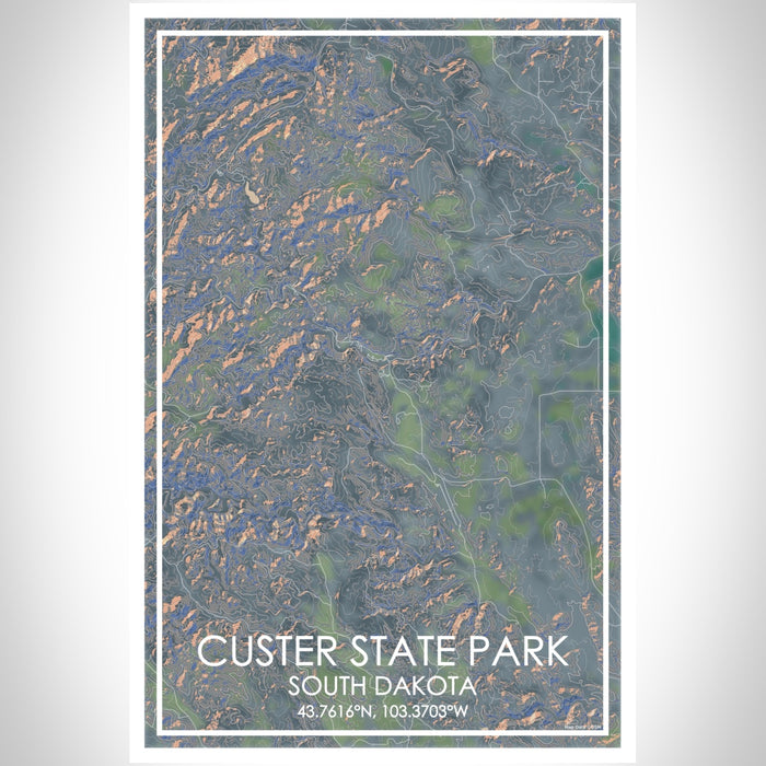 Custer State Park South Dakota Map Print Portrait Orientation in Afternoon Style With Shaded Background