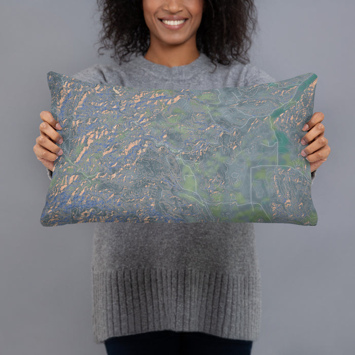 Person holding 20x12 Custom Custer State Park South Dakota Map Throw Pillow in Afternoon