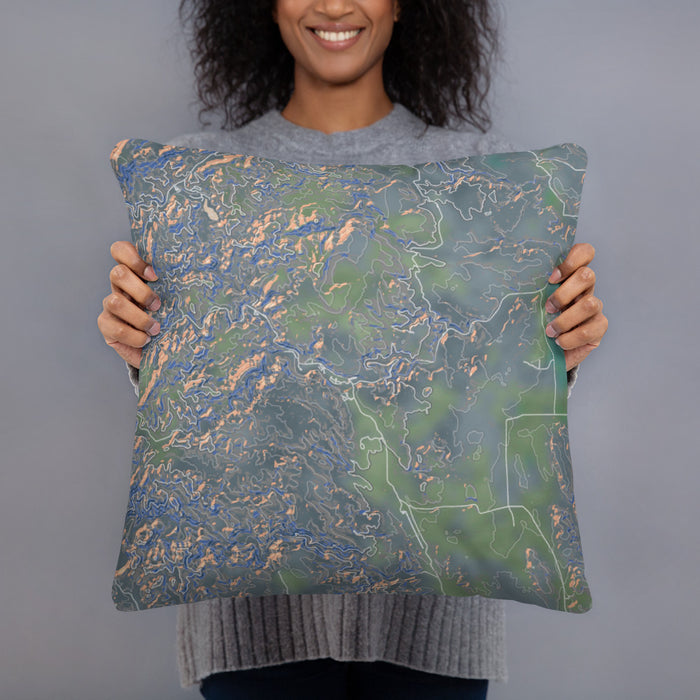 Person holding 18x18 Custom Custer State Park South Dakota Map Throw Pillow in Afternoon