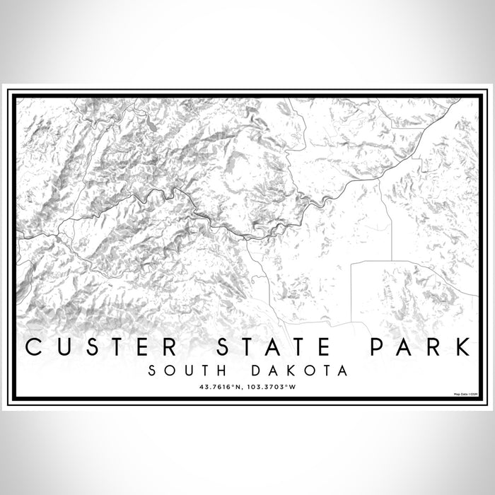 Custer State Park South Dakota Map Print Landscape Orientation in Classic Style With Shaded Background