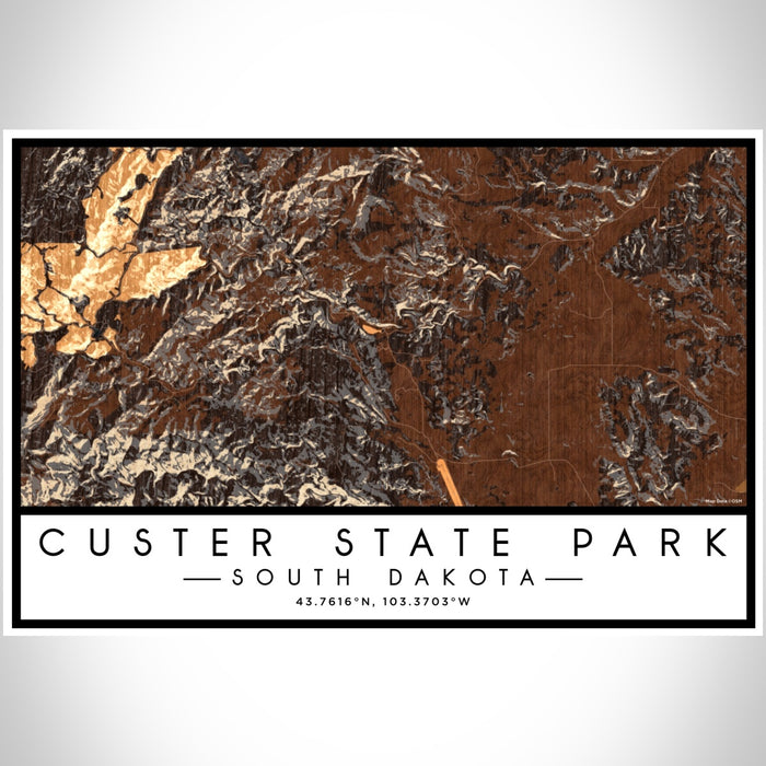 Custer State Park South Dakota Map Print Landscape Orientation in Ember Style With Shaded Background