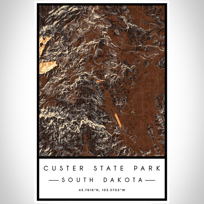 Custer State Park South Dakota Map Print Portrait Orientation in Ember Style With Shaded Background