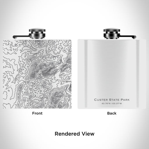 Rendered View of Custer State Park South Dakota Map Engraving on 6oz Stainless Steel Flask in White