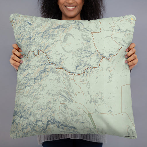 Person holding 22x22 Custom Custer State Park South Dakota Map Throw Pillow in Woodblock