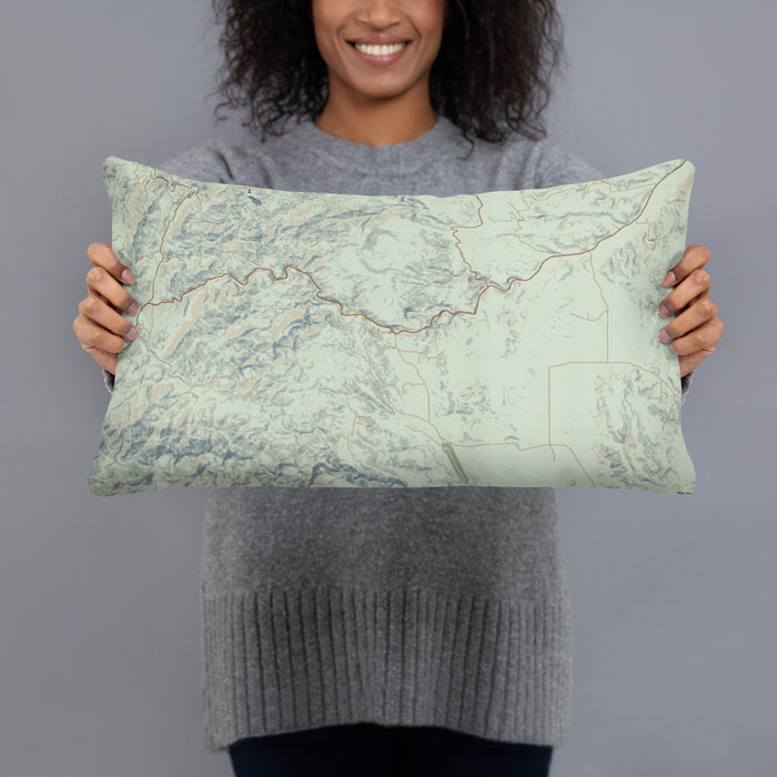 Person holding 20x12 Custom Custer State Park South Dakota Map Throw Pillow in Woodblock